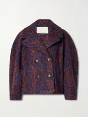[Ulla Johnson] Ulla Johnson - Dorothea Double-breasted Brushed Wool-blend Leopard-jacquard Jacket - Purple - small small Purple