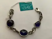 Rivka Friedman Silver & Black Clad Chain Purple Quartz Beads 7 1/2" Bracelet,NWT