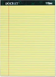 TOPS Docket Writing Tablet, 8-1/2 x 11-3/4 Inches, Perforated, Canary, Legal/Wide Rule, 50 Sheets per Pad, 6 Pads per Pack (63406)