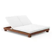 Santorini Aluminium Double Sun Lounge with Sunbrella Teak Look - Sunbrella Canvas Canvas