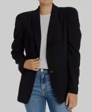 $498 Ramy Brook Women's Black Albie Puff-Sleeve One-Button Jacket Blazer Size 6