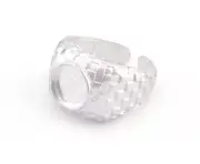 Square Checker Adjustable Ring Round Blank Bezel Shiny Silver Plated brass 4918