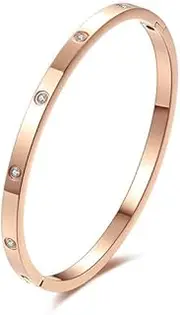 [AIMALL] Titanium Stainless Steel Bracelet Bangle for Men and Women Simple Cuff Design with Cubic Zirconia Elegant Polished Jewellery for Party and Daily Wear