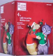 Christmas Gemmy 4 ft Cat & Dog Mistletoe Scene Airblown Inflatable NIB