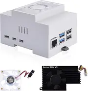 GeeekPi DIN Rail ABS Case for Raspberry Pi 5 with Armor Lite V5 Cooler for Raspberry Pi 5