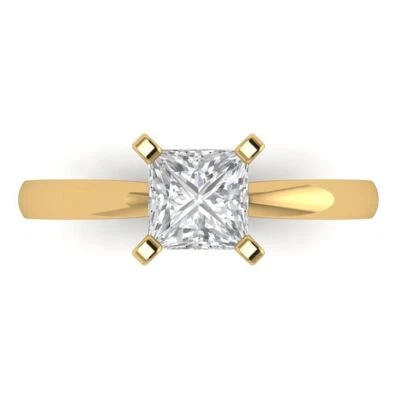 1Ct Princess Cut White Sapphire Solid Gold Solitaire Engagement Promise Ring