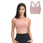 Nevenka High Support Sports Bras Breathable Strappy Crisscross Back Tops-Pink