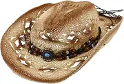 [WOFASHPURET] Summer Essential Western Straw Cowboy Hat Design Comfortable Sun Blocking Hat for Men Beige