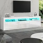 ALFORDSON LED TV Cabinet Stand with Storage Cabinet and Open Shelves, Minimalist Design Wooden Television Entertainment Unit, RGB Minimalist Design Multimedia Centres,180x35x60cm, White Color