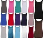 Ladies Plain Summer Stretchy Sleeveless Blouse Scoop Neck Basic Long Vest Top
