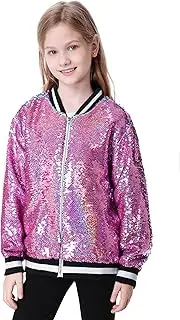 [Hislovy] 70s Sequin Jacket Kids Girls 60s Disco Bomber Jacket Costume Carnival Theme Party