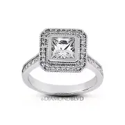 1.70 CT F SI1 Princess Earth Mined Certified Diamonds 18K Gold Halo Accent Ring