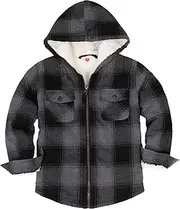 [ThCreasa] Boys Plaid Flannel Jackets Sherpa Lined Zip Up Long Sleeve Warm Flannel Shirt with Hood