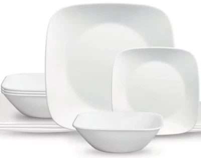Corelle 12 piece Pure White Square Dinnerware Set Service for 4