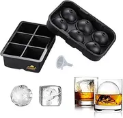 Sunset Silicone Ice Cube Trays – Set of 2 Large Ice Cube Molds + Funnel | Square Ice Tray & Sphere Ice Ball Maker for Freezer | Reusable BPA Free Ice Moulds for Whiskey, Cocktails & More | AUS Seller