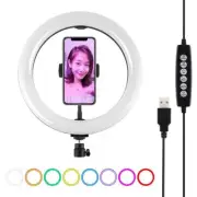 10.2 Usb Led Ring Light with 10 Modes Cold Shoe Tripod & Phone Clamp - Black