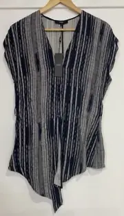 SABA Cross Stitch Top NEW Sz 10 Dark Blue Multi With Waist Tie