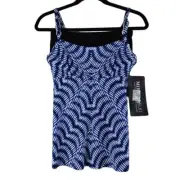 NEW Miraclesuit 8 Hypnotique Kami Tankini Blue White Swimsuit Slimming Pool