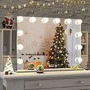 ANYHI 28X22 Inch Large Vanity Mirror with Lights, Hollywood Makeup Mirror with 12pcs LED Dimmable Bulbs, 3 Color Light Modes and 10X Magnification for Dressing Room & Bedroom, Aluminum Frame Design