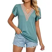 Women's T Shirt Plain Fashion Stylish Classic Short Sleeve V Neck Regular Tops Daily Weekend Patchwork Light Green Blue Green Gray Summer Spring