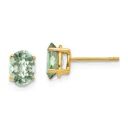 14k Yellow Gold 7x5 Oval Checker-Cut Green Quartz Earrings