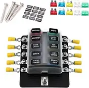 Generic 10 Way Blade Fuse Box Holder Fuse Blocks with Red LED Indicator 10Pcs Fuses 10Pcs Terminals for Car Boat Marine Caravan Truck 12V 24V