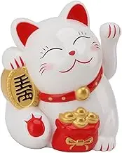Maneki Neko, Lucky Fortune Cat, Vivid and Lovely Fortune Cat with Electric Waving Arm, Battery Operated, Artistic Cat Statue Decoration for Decorating Office, Living Room, Car (MLY11020-1 White)