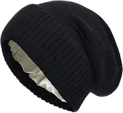 [Facecozy] Cashmere Blend Satin Lined Beanie Hat Wool Winter Hats for Women Men Cuffed Hat Silk Lining Slouchy Beanie Women Knit Hat