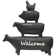 LVD Polyresin Welcome Stack Sculpture Signage Home/Office Decor 34cm Black