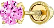 [Bling Jewelry] Minimalist Tiny Cubic Zirconia AAA CZ 4-Prong Helix Cartilage Ear Lobe Piercing Daith Round Solitaire 14K Real Gold 1 Piece Stud Earring For Women Screw Back Simulated Gemstone Birthstone 3MM 4MM