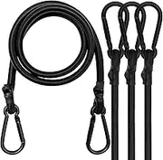 Bungee Cords with Carabiner Clips, 4 Pack Long Heavy Duty Carabiner Bungee Cord 120 cm, Extra Strong Black Bungee Straps with Carabiner Hooks for Camping, Tarps, Bike Rack, Tent, Car