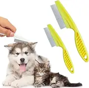 Multifunctional Pet Hair Comb Tear Stain Removal, 2024 New Magic Pets Grooming Comb Kit for Small Dogs Puppies, 2 in 1 Dog Combs Tooth Stainless Grooming Massage Dual-Sided Comb (Yellow)