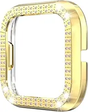 Smart Watch Accessories for Fitbit Versa 2 PC Double-Row Diamond-Encrusted Protective Shell(Black) (Color : Gold)