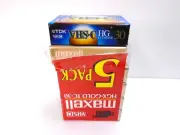 MAXELL VHS-C TC-30 HGX-GOLD 5 Pack + 1 TDK New and Sealed (damage Wrapper)