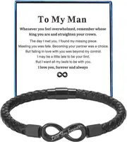 Morakot To My Man Bracelet for Boyfriend Husband Mens Infinity Leather Bracelets Valentine Birthday Fathers Day Christmas Gifts for Him Black 9.5 inch