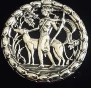 Diana the Huntress Artemis Greek Moon Goddess Sterling Silver Black Onyx Brooch