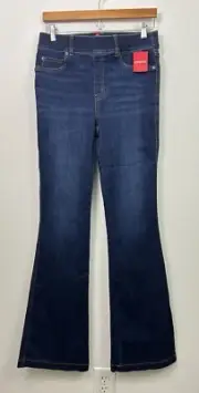 Spanx Size M Flare Wide Leg Pull On Denim Jeans Stretch Dark Blue