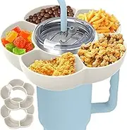 WhSunVo 2Pcs Snack Bowl for 40oz Insulated Cup with Handle 5 Grids Large Capacity Tumbler Snack Tray Silicone Cup Snack Container Snack Ring Home Office Travel Camping (White)