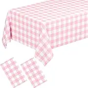 WNINK 2 Pack Light Pink Gingham Rectangular Plastic Tablecloths, Pink and White Checkered Disposable Table Covers 54'' x 108'' for Birthday, Wedding, Bridal Shower, Outdoor Picnic Camping Party Supplies