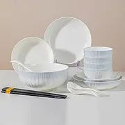 24 Piece Dinnerware Set for 4, Luxury Modern Porcelain Kitchen Dinnerware Set Ceramic Dinner Dish Set Rice Bowl Plate Spoon Chopsticks Dishwasher Microwave Safe