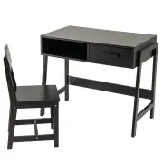 CostwayWooden Children Study Table and Chair Set with Storage Drawer and Hutch-Black