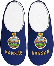 [EdWal] Kansas State Flag print Winter Warm Slippers Indoor Anti-skid Plush Slippers Relaxing at Home for Women Men