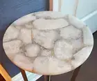 12"Round White Quartz Coffee Table Patio Stone Luxury Modern Arts Furniture Deco