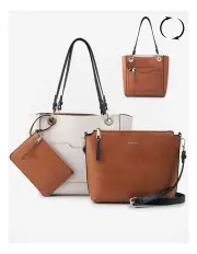 [Madison Accessories] 4 in 1 Reversible Tote Crossbody Bag & Zip Purse in Brown
