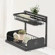 Under Sink Organizer & Storage, 2 Tier Pull-Out Sink Shelf Cabinet Storage Shelves for Kitchen Bathroom (Black-1 Pack)
