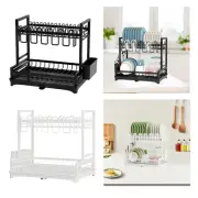 Dish Drying Rack 2 Tier Easy to Assemble Plate Drainer Rack Chopsticks Storage