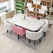 Office Conference Table and Chair Light Color Negotiation Reception Table Dining Table Set for 6 for Dining Room/Kitchen/Meeting Room (Color : Light Pink 2)