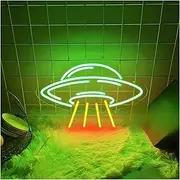 Sign Lamp Spaceship Neon Sign USB Powered Dimmable Acrylic Panel Neon Light for Bedroom Party Wall Decoration 27cm×40cm(Green)