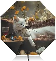 [PDZRMY] Fox Sofa Wine UV Protection Travel Umbrella Compact for Rain and Sun - Auto Open and Close UPF 50+ Windproof Portable 46” Sun Umbrella for Women and Men