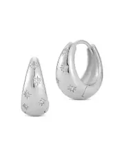 Aqua Pave Star Bold Wide Huggie Hoop Earrings - Exclusive